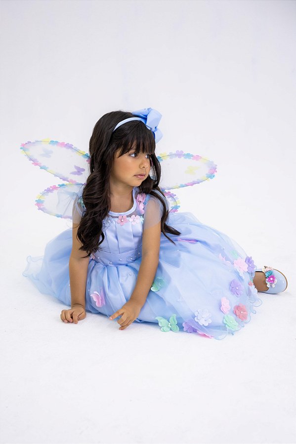 Vestido Jardim Encantado Isis Luxinho Azul Bebe