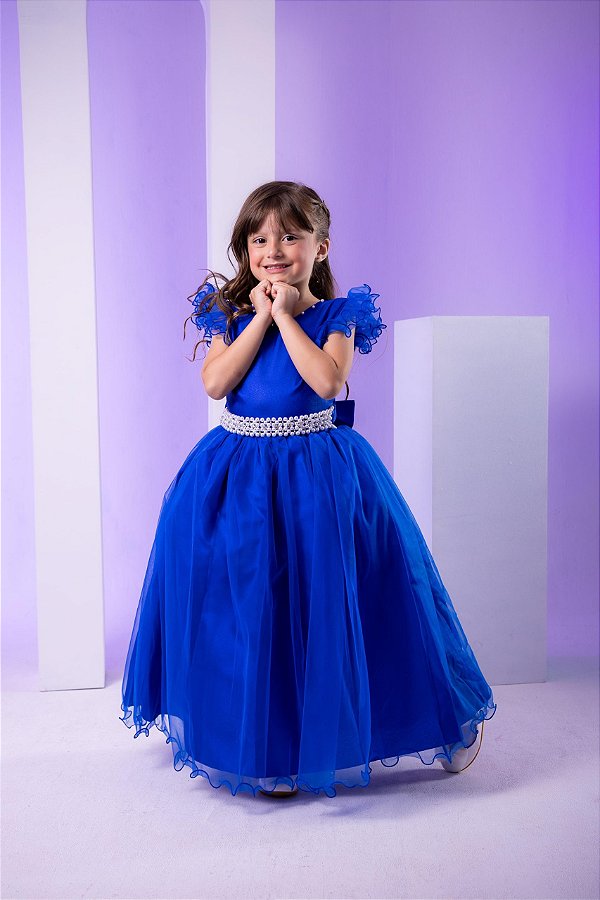Vestido Infantil Longo Festa Luxo Azul Royal Amanda