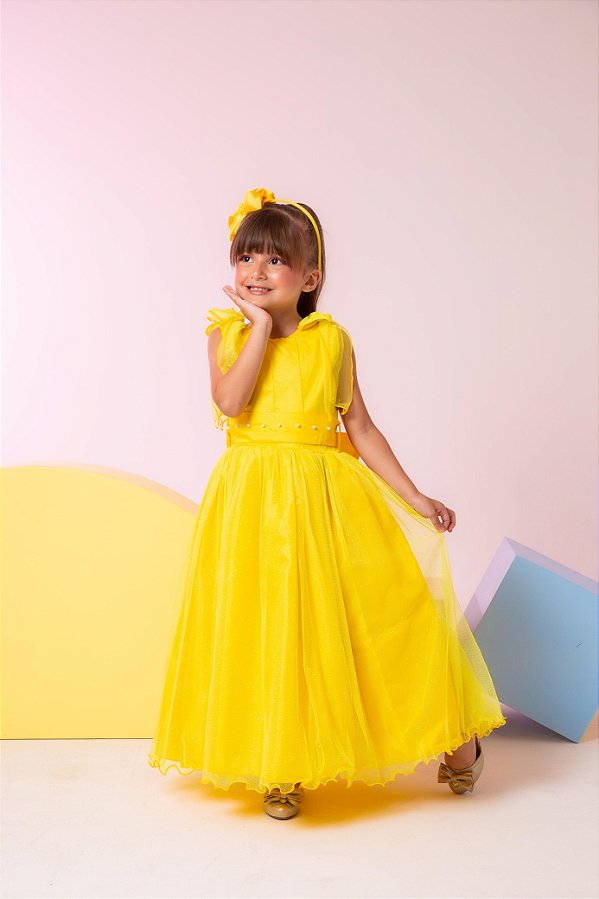 Vestido Infantil Longo Amarelo Bela