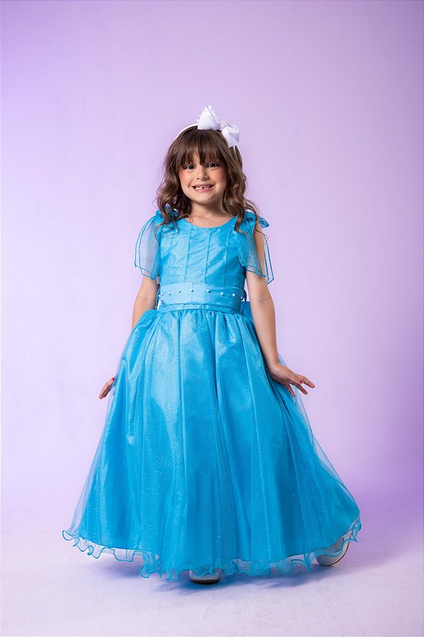 Vestido Infantil Longo Azul Tiffany Daminha