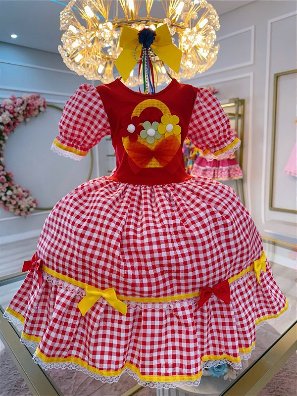Fantasia Infantil Junino Festas Vermelho Xadrez Colorido
