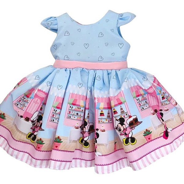 Vestido Minnie Confeiteira Infantil Luxo Festa