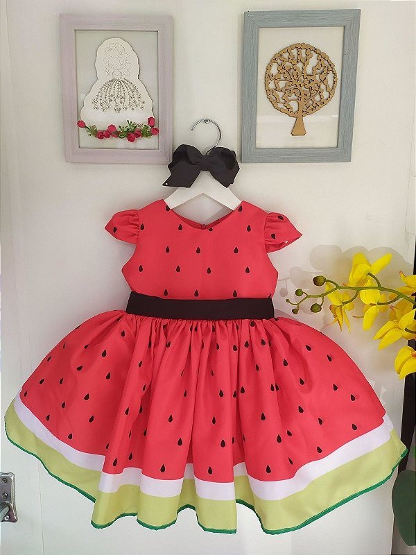 Vestido Melancia Festa Luxo