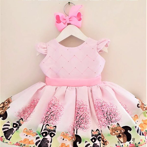 Vestido Bosque Fazendinha Rosa Festa Luxo