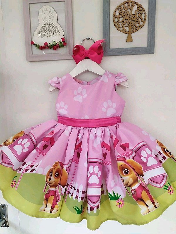 Vestido Skye Patrulha Canina Rosa Festa Luxo