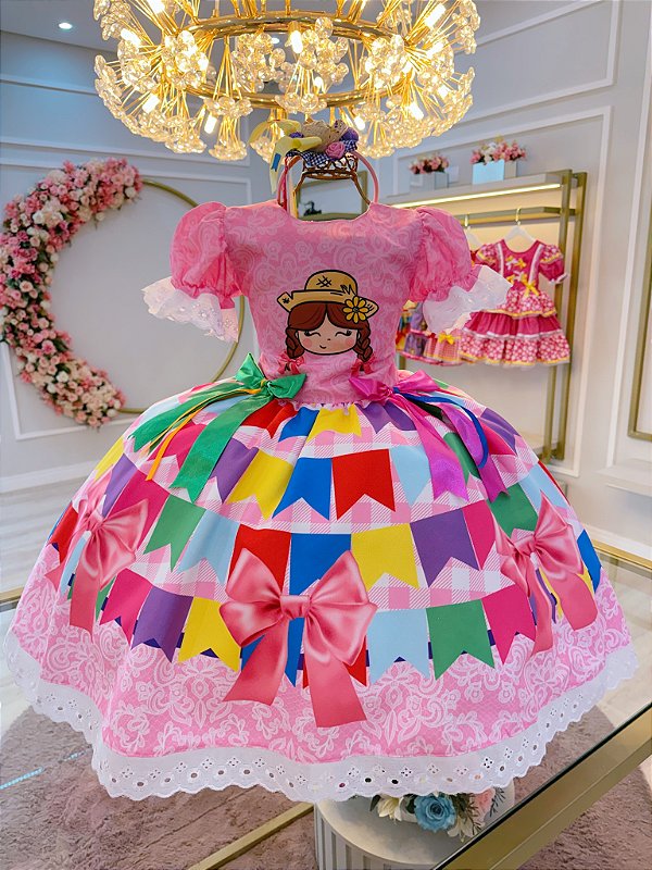 Fantasia Infantil Junino Rosa Maria Bonita Super Luxo