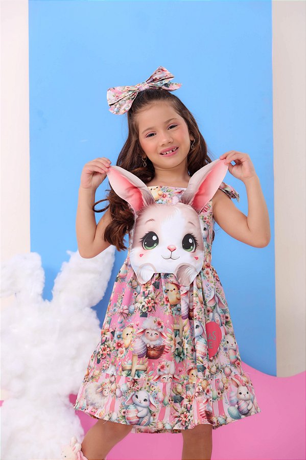 Vestido Infantil Coelhinho da Páscoa Luxo Festas
