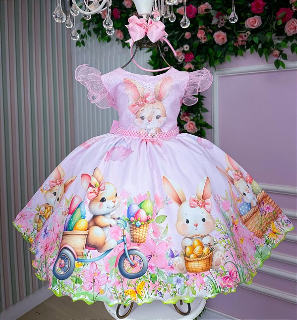 Vestido Coelhinho Rosa Bebe Marie