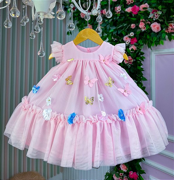 Vestido Jardim das Borboletas Baby Liz Rosa Bebe