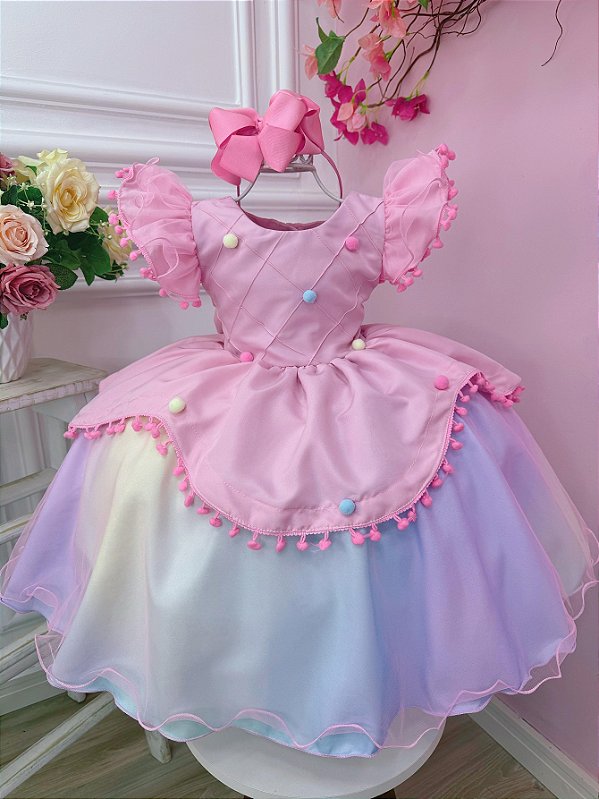 Vestido Circo e Chuva de Amor Colorido Festas