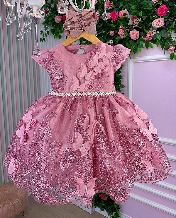 Vestido Jardim Encantado Realeza Luxo Rose