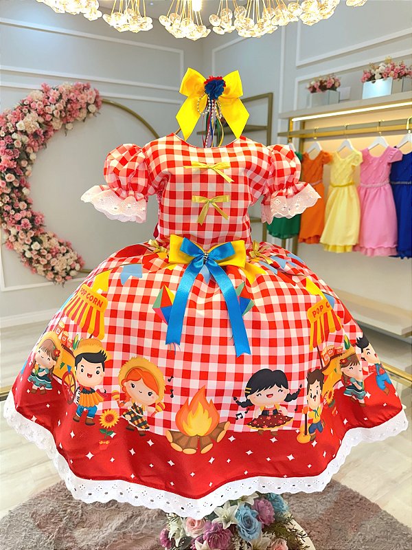 Fantasia Infantil Junino Xadrez Vermelho Festa São João
