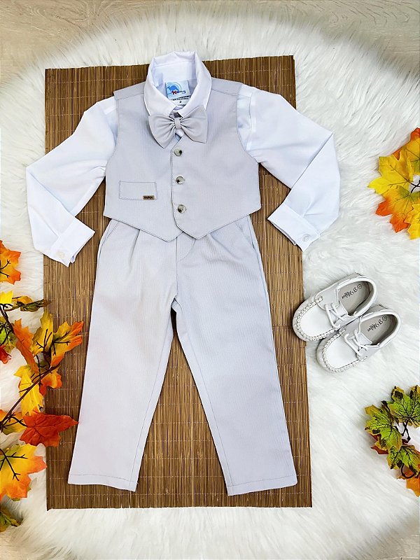 Conjunto Social Colete Calça Gravata Cinza e Camisa Branca