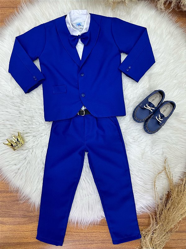 Terno Social Com Calça Gravata Azul Royal e Camisa Branca