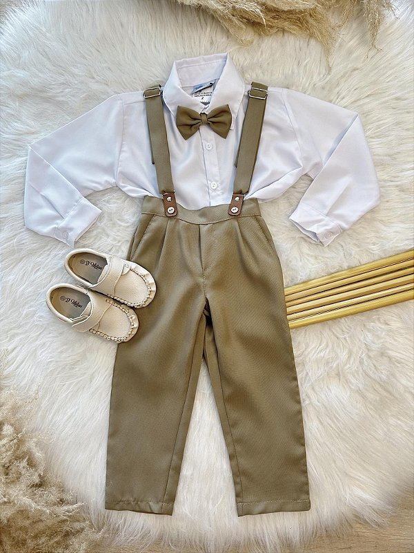 Conjunto Social Camisa Calça Gravata e Susp Cáqui