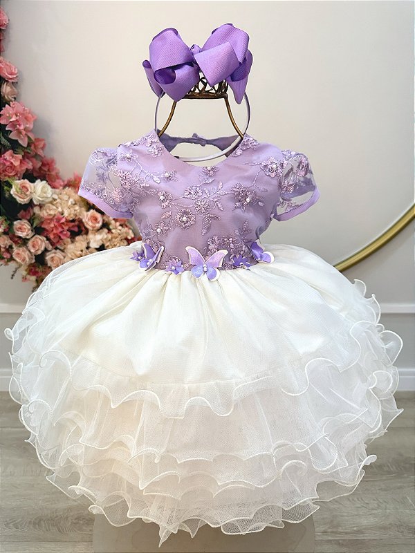Vestido Infantil Lilás Jardim Encantado Saia Babados