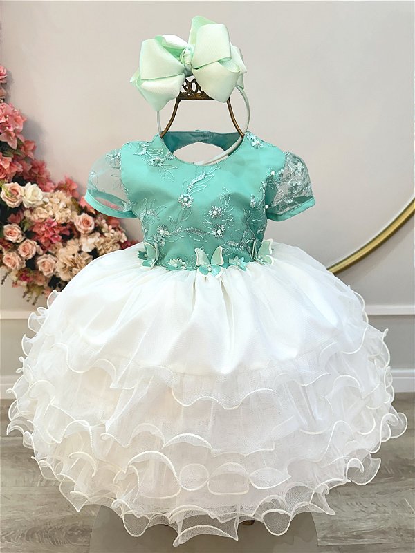 Vestido Infantil Verde Jardim Encantado Saia Babados