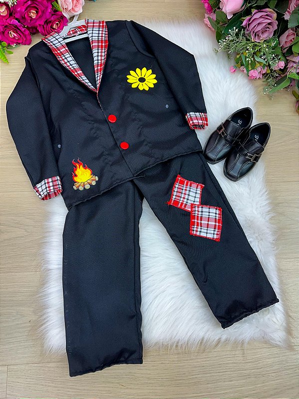 Conjunto Junino Menino Seu Manoel Terno Preto