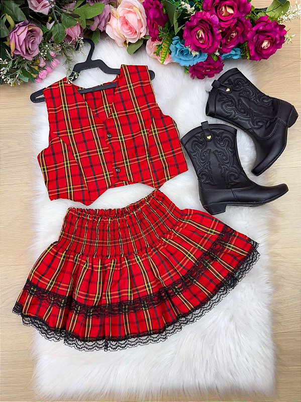 Conjunto Xadrez Infantil Quadrilha Junino Vermelho