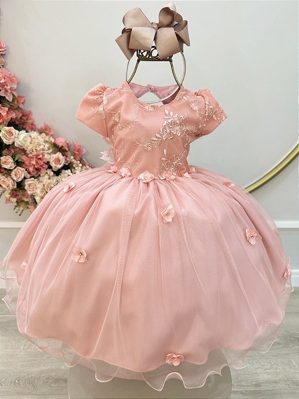 Vestido Infantil Rose Jardim Encantado com Renda