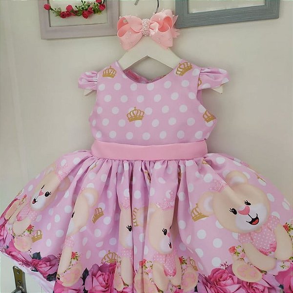Vestido Infantil Ursa Realeza Luxo