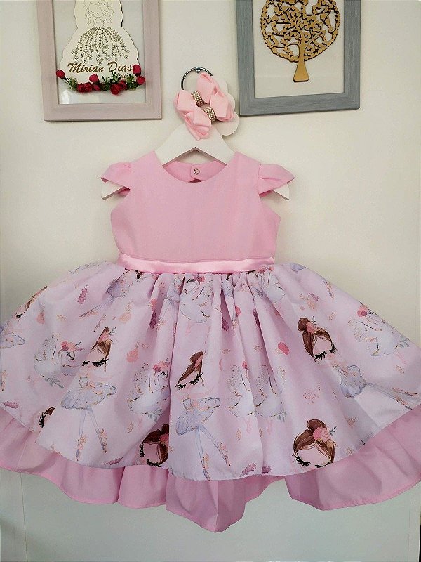 Vestido Bailarina Rosa Infantil Super Luxo