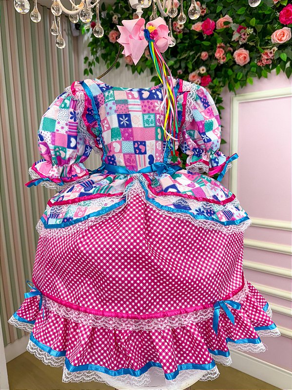 Vestido Infantil Junino Celebração Caipira Pink