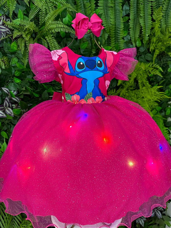 Vestido Lilo Stitch Pink com Led Tematicos