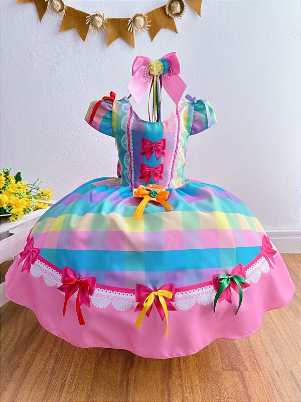 Vestido Infantil Junino Arraiá Festa São João Xadrez Colorido