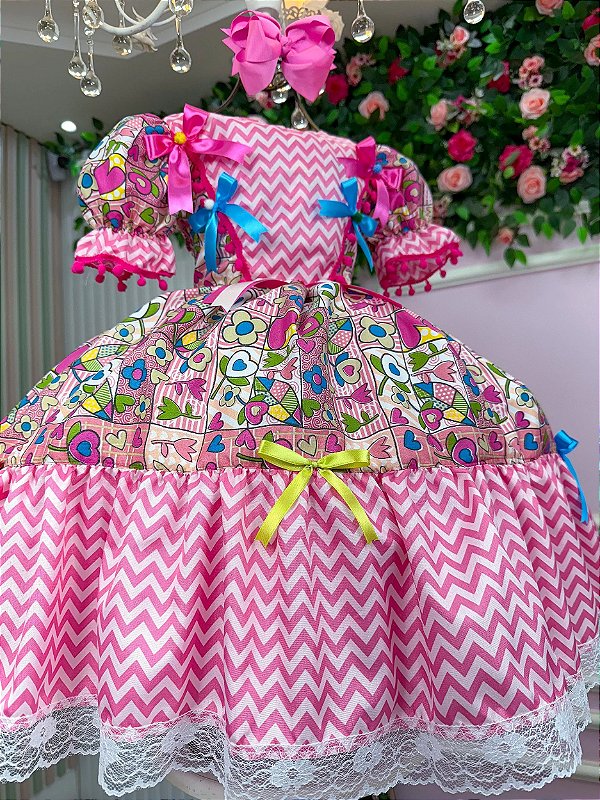 Vestido Junino Quermesse de Luxo Pink
