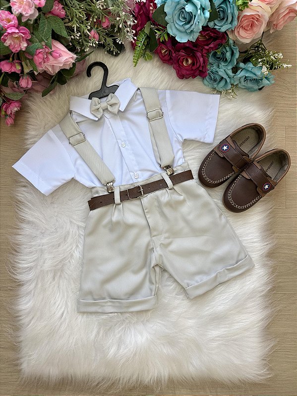 Conjunto Social Menino Shorts Cinza Claro
