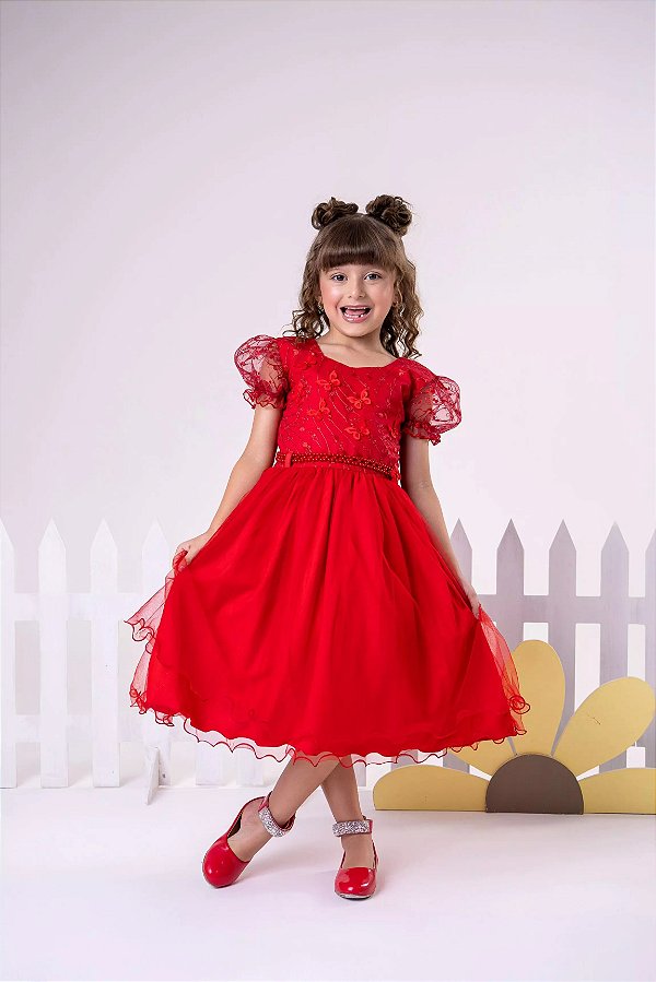 Vestido Infantil Vermelho Festa Luxo