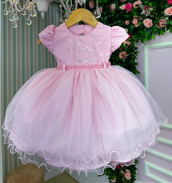 Vestido Infantil Rosa Bebe Festa Luxo