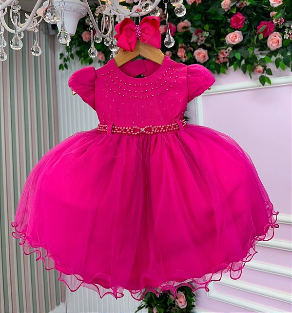 Vestido Rosa Pink Luxo Infantil