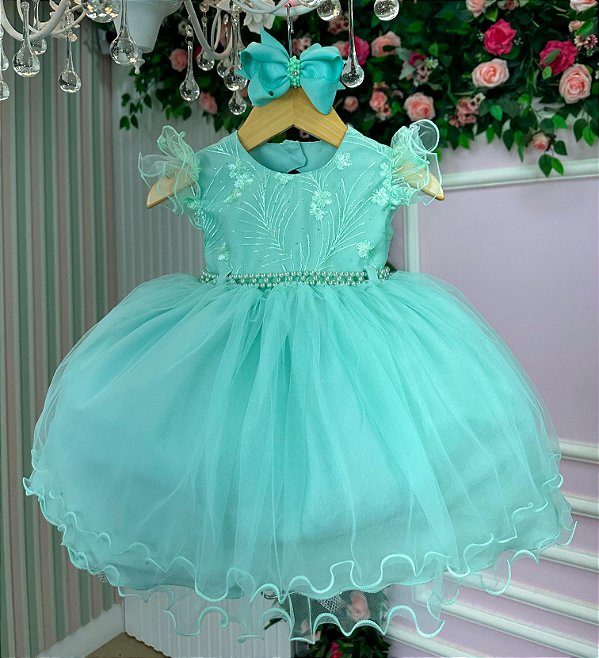 Vestido Bebe Verde Menta Festa Luxo