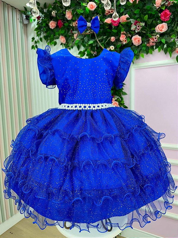 Vestido Infantil Azul Royal Glitter Festa Luxo