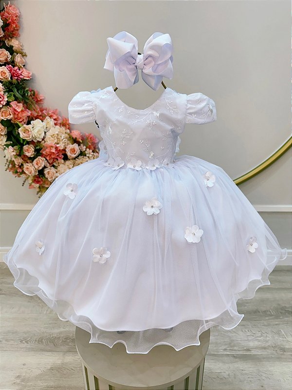 Vestido Infantil Branco Jardim Encantado Festa Renda Luxo