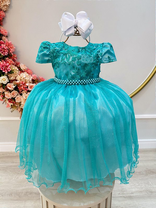 Vestido Infantil Verde Tule Renda Casamento Luxo