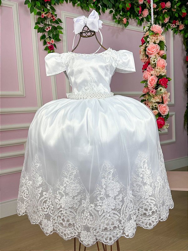 Vestido Dama de Honra Longo Branco Rendado