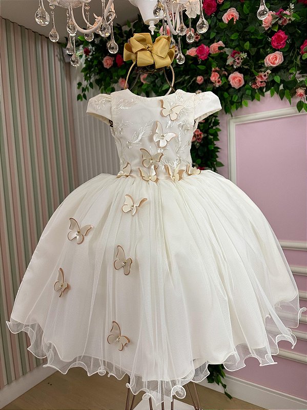 Vestido Infantil Daminha Midi Florista Jardim Encantado Off