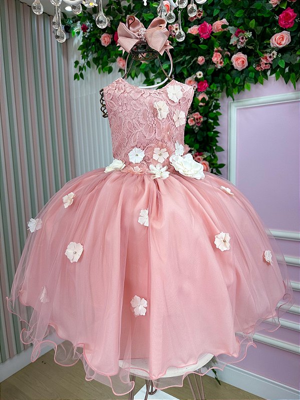 Vestido Infantil Daminha Regata Flores Rose