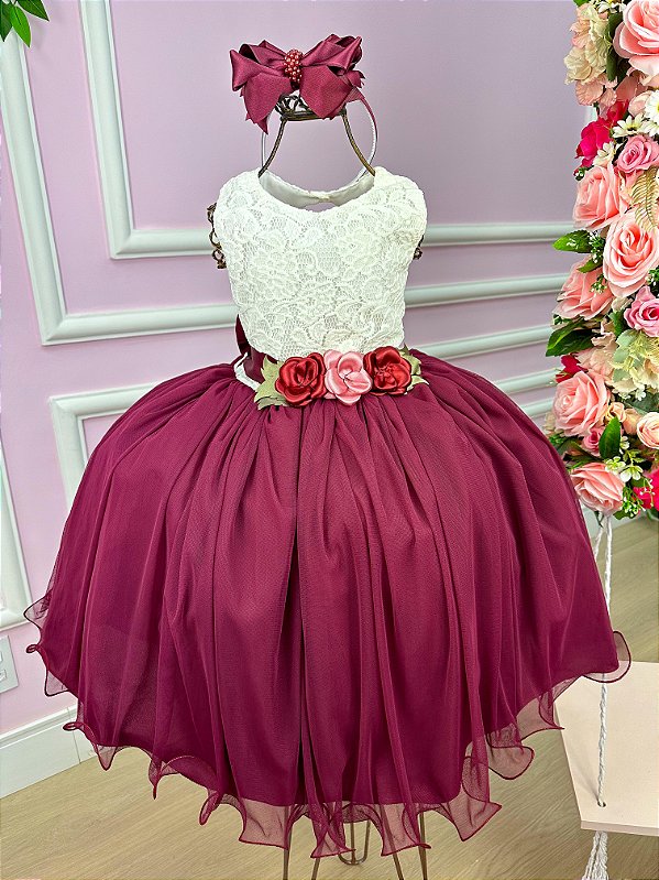 Vestido Juvenil Vila Lele Ivete Peito Off e Saia Marsala e Off
