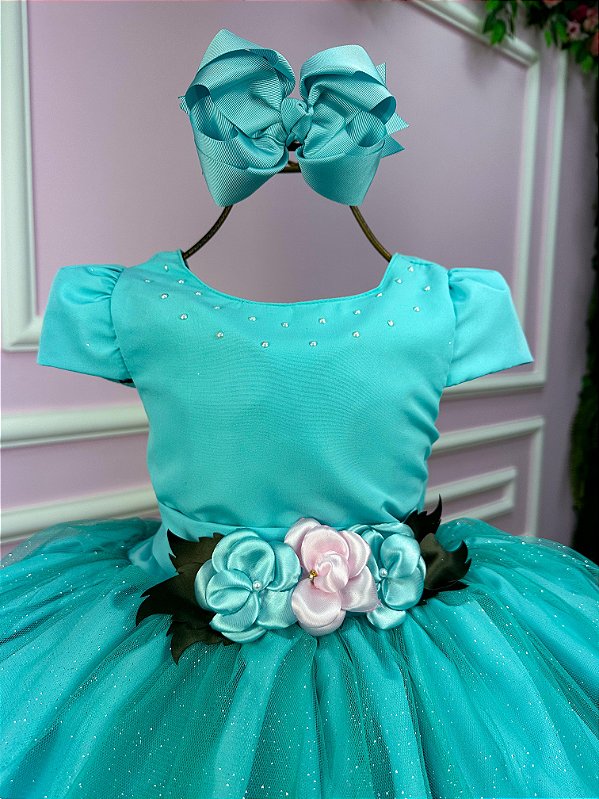 Vestido Infantil Daminha Midi Flores Verde