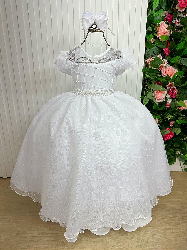 Vestido Formatura Branco Longo Tule Pipoquinha