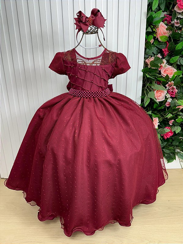 Vestido Formatura Marsala Longo Tule Pipoquinha