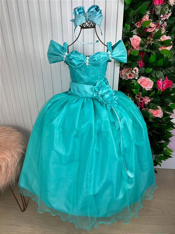 Vestido Verde Formatura Dama Manga Princesa Tule Glitter