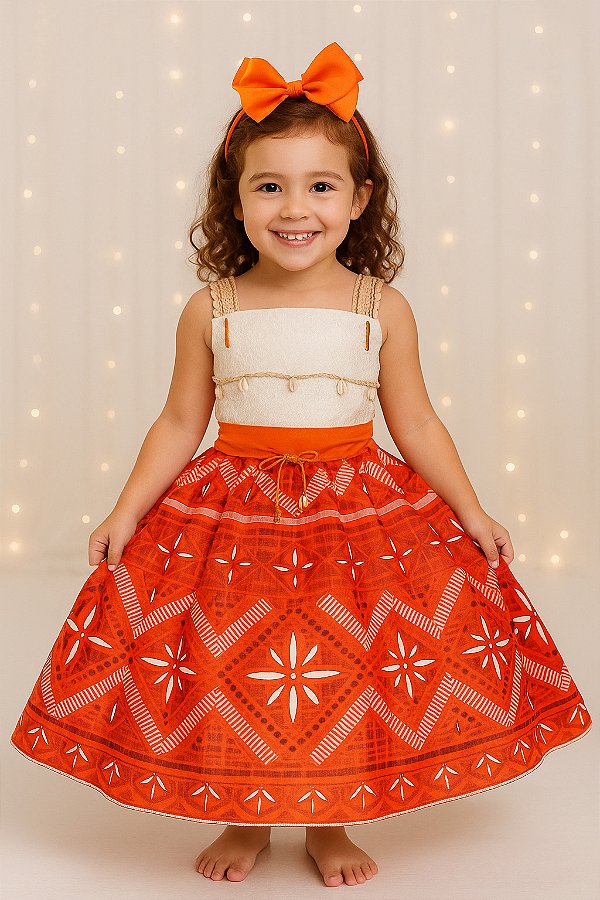 Vestido Moana Temáticos Infantil Luxo Festa Luxo