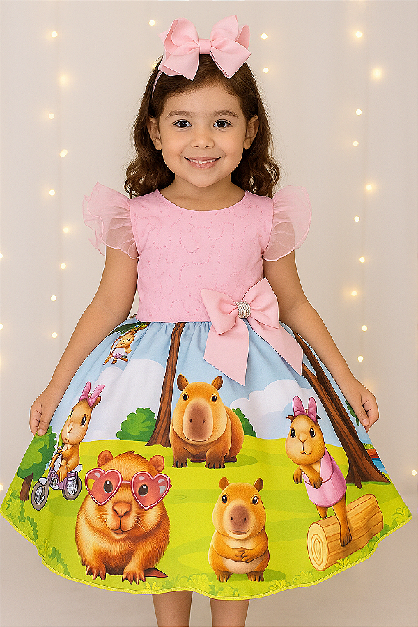 Vestido Temáticos Infantil Luxo Capivara
