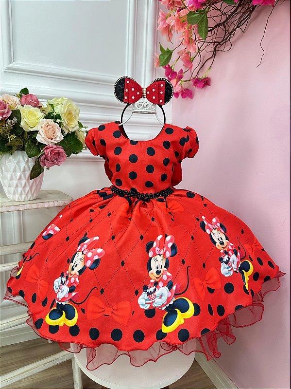 Vestido Minnie Vermelho Infantil Festas Luxo