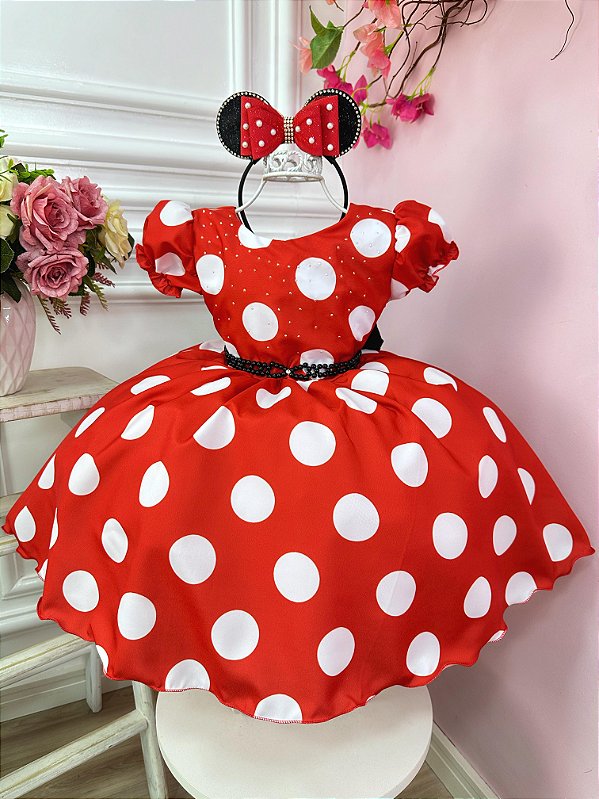 Vestido Minnie Vermelho Busto Com Strass Festas